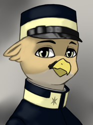 Size: 3120x4200 | Tagged: safe, artist:闪电_lightning, imported from derpibooru, oc, oc only, griffon, equestria at war mod, beak, bust, clothes, looking at you, portrait, soldier, solo, uniform, uniform hat