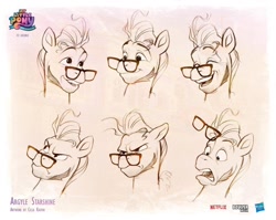 Size: 1080x860 | Tagged: safe, artist:celia kaspar, imported from derpibooru, earth pony, pony, argyle starshine, bust, concept art, expressions, g5, glasses, male, my little pony: a new generation, open mouth, portrait, sketch, stallion