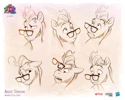 Size: 1080x860 | Tagged: safe, artist:celia kaspar, imported from derpibooru, earth pony, pony, argyle starshine, bust, concept art, expressions, g5, glasses, male, my little pony: a new generation, open mouth, portrait, sketch, stallion