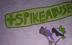 Size: 1280x810 | Tagged: safe, artist:dex stewart, imported from derpibooru, spike, dragon, derpibooru, abuse, meta, rocket launcher, solo, spikeabuse, sunglasses, tags, traditional art