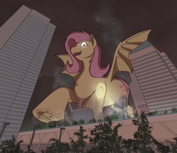 Size: 4174x3589 | Tagged: safe, artist:rapidstrike, imported from derpibooru, part of a set, fluttershy, bat pony, pony, series:giant flutterbat, bat ponified, bat wings, building, california, chest fluff, crush fetish, destruction, fangs, female, fetish, flutterbat, frog (hoof), glowing, glowing eyes, helicopter, high res, macro, mare, open mouth, part of a series, race swap, san francisco, searchlight, solo, spread wings, underhoof, wings