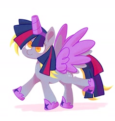 Size: 2010x2115 | Tagged: safe, artist:noupu, imported from derpibooru, derpy hooves, pegasus, pony, alicorn costume, clothes, colored pupils, costume, fake horn, fake wings, female, high res, nightmare night costume, simple background, solo, toilet paper roll horn, twilight muffins, white background, wig