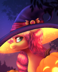 Size: 2868x3556 | Tagged: safe, artist:nettlemoth, imported from derpibooru, sunny starscout, earth pony, pony, female, g5, halloween, hat, high res, holiday, mare, my little pony: a new generation, solo, witch hat