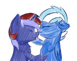 Size: 1024x817 | Tagged: safe, artist:exobass, imported from derpibooru, oc, oc:anny tr3e, oc:exobass, pegasus, pony, unicorn, :p, doodle, horn, licking, love, pegasus oc, tongue out, unicorn oc