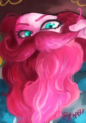 Size: 1020x1447 | Tagged: safe, artist:jp_np133, artist:kogarasumaru24, imported from derpibooru, pinkie pie, equestria girls, equestria girls series, pinkie sitting, bust, fake beard, fake moustache, female, hat, looking at you, pirate hat, pirate pinkie pie, solo