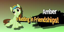 Size: 2160x1080 | Tagged: safe, artist:pagiepoppie12345, imported from derpibooru, oc, oc only, oc:amber, earth pony, pony, budding friendships, meme, sitting, smiling, splash art, super smash bros.