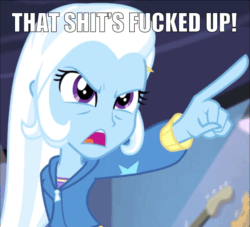 Size: 960x871 | Tagged: safe, edit, edited screencap, editor:undeadponysoldier, imported from ponybooru, screencap, trixie, equestria girls, :c, >:c, angry, clothes, drama, female, frown, jacket, looking at you, open mouth, pointing, pointing at you, rage quit, reaction image, solo, trixie is not amused, unamused, vulgar, website