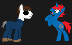 Size: 1098x691 | Tagged: safe, artist:ry-bluepony1, imported from derpibooru, oc, oc:train track, pony, unicorn, base used, clothes, halloween, holiday, horn, jumpsuit, male, mane, mask, michael myers, nightmare night, show accurate, stallion, tail