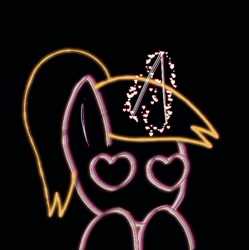 Size: 608x611 | Tagged: safe, artist:nini eunice, imported from derpibooru, oc, oc only, pony, unicorn, black background, heart eyes, magic, neon, no mouth, ponytail, simple background, solo, wingding eyes