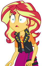 Size: 1853x2919 | Tagged: safe, artist:sketchmcreations, imported from derpibooru, sunset shimmer, cheer you on, equestria girls, equestria girls series, spoiler:eqg series (season 2), clothes, female, frown, geode of empathy, jacket, leather jacket, magical geodes, open mouth, shocked, shrunken pupils, simple background, skirt, solo, transparent background, vector