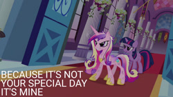 Size: 1280x720 | Tagged: safe, edit, edited screencap, editor:quoterific, imported from derpibooru, screencap, princess cadance, twilight sparkle, alicorn, pony, unicorn, a canterlot wedding, season 2, duo, female, mare, sisters-in-law, unicorn twilight