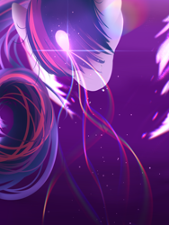 Size: 1760x2340 | Tagged: safe, artist:杏银花开, imported from derpibooru, twilight sparkle, alicorn, pony, crying, female, glowing, glowing horn, high res, horn, immortality blues, life theory, magic, mare, perspective, sad, solo, surreal, twilight sparkle (alicorn)