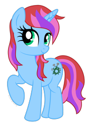 Size: 2000x2797 | Tagged: safe, artist:kaitykat117, imported from derpibooru, oc, oc only, oc:raven shadowfire, pony, unicorn, base used, eyelashes, female, full body, green eyes, high res, horn, multicolored mane, multicolored tail, raised hoof, show accurate, simple background, smiling, solo, standing, tail, transparent background, vector