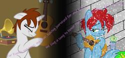 Size: 4286x2000 | Tagged: safe, artist:kaitykat117, imported from derpibooru, oc, oc only, oc:danielle(featherbloom), oc:jasper(featherbloom), base used, christmas, crying, days gone by, gramophone, guitar, holiday, lyrics, musical instrument, sad, snow, snowfall, song reference, text, vector