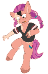 Size: 909x1412 | Tagged: safe, artist:detectivecoon, imported from derpibooru, sunny starscout, earth pony, human, pony, clothes, g5, glasses, human to pony, male to female, mid-transformation, my little pony: a new generation, outline, rule 63, shirt, solo, transformation, transgender transformation