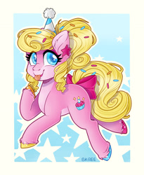 Size: 1920x2336 | Tagged: safe, artist:sk-ree, imported from derpibooru, oc, oc only, oc:sugar sprinkles, earth pony, pony, female, mare, party horn, solo