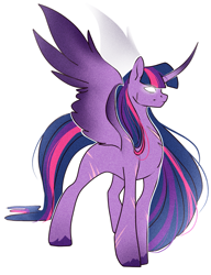 Size: 1525x1985 | Tagged: safe, alternate version, artist:damayantiarts, imported from derpibooru, twilight sparkle, alicorn, pony, the last problem, curved horn, evil twilight, female, g5, glowing, glowing eyes, horn, mare, older, older twilight, princess twilight 2.0, scar, simple background, solo, that magic was not yours to give, twilight sparkle (alicorn), white background, wings