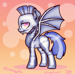 Size: 1102x1099 | Tagged: safe, artist:smokijaybirb, imported from derpibooru, oc, oc:icarus the lunar guard, bat pony, bat pony oc, bat wings, bone, clothes, costume, fangs, gift art, halloween, halloween 2021, halloween costume, heart eyes, looking at you, male, muttonchops, nightmare night, nightmare night 2021, nightmare night costume, skeleton, skeleton costume, slit pupils, spread wings, stallion, tail, two toned mane, two toned tail, wingding eyes, wings