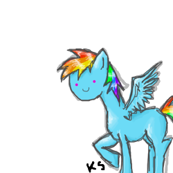 Size: 500x500 | Tagged: safe, artist:askpinkiepieandfriends, imported from derpibooru, rainbow dash, pegasus, pony, female, mare, missing cutie mark, raised hoof, smiley face, smiling, solo