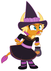 Size: 656x900 | Tagged: safe, artist:queencold, imported from derpibooru, smolder, dragon, angry, clothes, costume, dragoness, female, hat, simple background, solo, transparent background, witch, witch hat