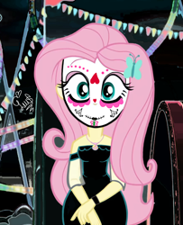 Size: 1558x1920 | Tagged: safe, artist:flutteryaylove, edit, edited screencap, imported from derpibooru, screencap, fluttershy, equestria girls, catrina (calavera garbancera), clothes, dia de los muertos, dress, face paint, female, solo