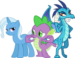 Size: 1280x995 | Tagged: safe, artist:davidsfire, artist:memnoch, artist:uxyd, imported from derpibooru, princess ember, spike, trixie, dragon, pony, unicorn, emberspike, female, male, shipping, simple background, spike gets all the mares, spixie, straight, transparent background, trio