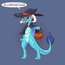 Size: 7000x7000 | Tagged: safe, artist:chedx, imported from derpibooru, princess ember, dragon, blushing, clothes, costume, cute, doodle, dragon lord ember, dragoness, embarrassed, emberbetes, female, halloween, halloween 2021, halloween costume, hat, holiday, looking at you, pumpkin bucket, witch hat