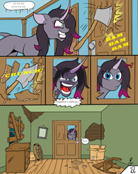 Size: 1600x2024 | Tagged: safe, artist:duragan, imported from derpibooru, pony, them's fightin' herds, axe, community related, d'oh, deranged, empty room, fire axe, here's johnny, levitation, magic, mistake, oleander (tfh), parody, simpsons did it, solo, telekinesis, the shining, the shinning, the simpsons, weapon