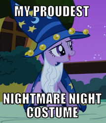 Size: 962x1117 | Tagged: safe, edit, edited screencap, imported from derpibooru, screencap, twilight sparkle, pony, unicorn, luna eclipsed, season 2, caption, cropped, female, image macro, nightmare night, solo, star swirl the bearded costume, text, unicorn twilight