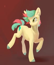 Size: 1800x2160 | Tagged: safe, artist:yanisfucker, imported from derpibooru, oc, oc only, earth pony, pony, ambiguous gender, ear piercing, gradient background, piercing, short mane, short tail, solo, tail