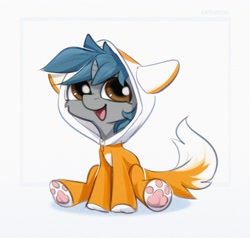 Size: 2082x1981 | Tagged: safe, artist:mithriss, imported from derpibooru, oc, oc only, pony, unicorn, clothes, fox costume, happy, hoodie, open mouth, smiling, solo