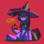 Size: 4500x4500 | Tagged: safe, artist:docwario, imported from derpibooru, twilight sparkle, pony, absurd resolution, ambiguous race, hat, lidded eyes, pumpkin, red background, simple background, sitting, solo, speech bubble, twitober, witch hat