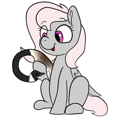 Size: 2500x2500 | Tagged: safe, artist:katyusha, imported from derpibooru, oc, oc only, oc:violet, bird, canada goose, goose, pegasus, pony, biting, commission example, female, high res, holding, simple background, sitting, solo, white background