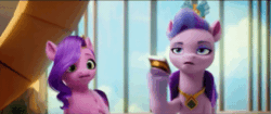 Size: 424x178 | Tagged: safe, edit, edited screencap, imported from derpibooru, screencap, pipp petals, queen haven, pegasus, pony, spoiler:my little pony: a new generation, animated, cellphone, crown, duo, duo female, eyeshadow, female, g5, gif, hoof hold, jewelry, loop, makeup, mare, my little pony: a new generation, necklace, perfect loop, phone, regalia, reversed, smartphone, unshorn fetlocks