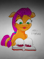 Size: 1024x1366 | Tagged: safe, artist:gafelpoez, imported from derpibooru, sunny starscout, pony, spoiler:g5, spoiler:my little pony: a new generation, book, g5, my little pony: a new generation, reading, solo