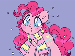 Size: 4000x3000 | Tagged: safe, artist:bunxl, imported from derpibooru, pinkie pie, earth pony, pony, clothes, scarf, snow, snowfall, solo