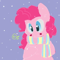 Size: 960x960 | Tagged: safe, artist:bunxl, imported from derpibooru, pinkie pie, earth pony, pony, 2014, clothes, scarf, snow, snowfall, solo