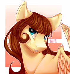 Size: 2000x2130 | Tagged: safe, artist:fantisai, imported from derpibooru, oc, oc only, pegasus, pony, abstract background, bust, female, high res, mare, pegasus oc, signature, smiling, solo, wings