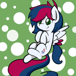 Size: 3000x3000 | Tagged: safe, artist:zombietator, imported from derpibooru, oc, oc only, pegasus, pony, high res, pegasus oc, polka dot background, smiling, solo, wings