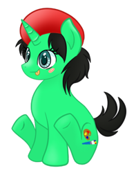 Size: 336x427 | Tagged: safe, artist:tragedy-kaz, imported from derpibooru, oc, oc only, pony, unicorn, beret, blush sticker, blushing, eyelashes, female, hat, horn, mare, simple background, sitting, transparent background, underhoof, unicorn oc