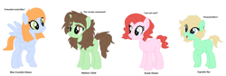 Size: 1494x500 | Tagged: safe, artist:tragedy-kaz, imported from derpibooru, oc, oc only, earth pony, pegasus, pony, unicorn, base used, earth pony oc, female, horn, mare, pegasus oc, simple background, smiling, unicorn oc, white background, wings