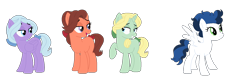 Size: 1500x503 | Tagged: safe, artist:tragedy-kaz, imported from derpibooru, oc, oc only, earth pony, pegasus, pony, unicorn, base used, earth pony oc, female, grin, horn, looking back, mare, pegasus oc, raised hoof, simple background, smiling, transparent background, unicorn oc, wings