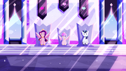 Size: 1280x720 | Tagged: safe, artist:xdmoonc, imported from derpibooru, princess cadance, princess flurry heart, shining armor, alicorn, pony, unicorn, family, male, older, older flurry heart, royal family, sitting, stallion, throne