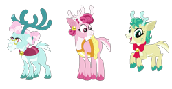 Size: 1155x596 | Tagged: safe, artist:tragedy-kaz, imported from derpibooru, alice the reindeer, aurora the reindeer, bori the reindeer, deer, reindeer, antlers, base used, female, glasses, looking back, simple background, smiling, transparent background