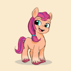 Size: 768x768 | Tagged: safe, artist:sketchy-pones, imported from derpibooru, sunny starscout, earth pony, pony, cute, female, filly, filly sunny starscout, g5, my little pony: a new generation, simple background, smiling, solo, sunnybetes, younger