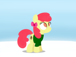 Size: 1280x960 | Tagged: safe, artist:dtcx97, imported from derpibooru, apple bloom, earth pony, pony, alternate cutie mark, bow, clothes, female, filly, foal, hair bow, hooves, lineless, snow, solo, sweater, winter