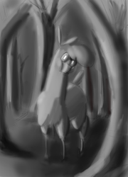 Size: 1467x2041 | Tagged: safe, artist:hitsuji, imported from derpibooru, them's fightin' herds, community related, monochrome, ominous, paprika (tfh), solo, tree