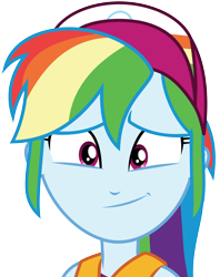 Size: 5805x7331 | Tagged: safe, artist:wissle, imported from derpibooru, rainbow dash, equestria girls, equestria girls series, spring breakdown, spoiler:eqg series (season 2), absurd resolution, bare shoulders, cap, cute, dashabetes, emotional, feels, female, gentle smile, happy, hat, head only, lifejacket, simple background, smiling, solo, transparent background, vector