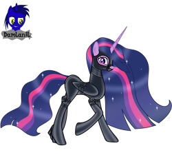 Size: 4154x3840 | Tagged: safe, alternate version, artist:damlanil, imported from derpibooru, twilight sparkle, alicorn, pony, the last problem, bdsm, blushing, bondage, bondage mask, boots, bound wings, catsuit, clothes, collar, corset, ethereal mane, female, gag, galaxy mane, gimp suit, high heels, hood, horn, latex, latex boots, latex suit, looking at you, mare, muzzle gag, older, older twilight, princess twilight 2.0, rubber, rubber suit, shiny, shiny mane, shoes, show accurate, simple background, socks, solo, thigh highs, transparent background, twilight sparkle (alicorn), vector, wings