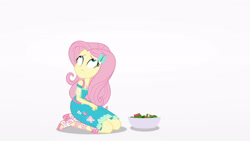 Size: 3410x1920 | Tagged: safe, imported from derpibooru, screencap, fluttershy, equestria girls, equestria girls series, rollercoaster of friendship, clothes, cutie mark, cutie mark on clothes, female, food, geode of fauna, hairpin, high res, jewelry, magical geodes, necklace, salad, sandals, solo